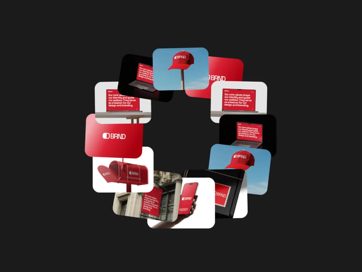 Photo Orbit template: loose photos circling like a scattered ring