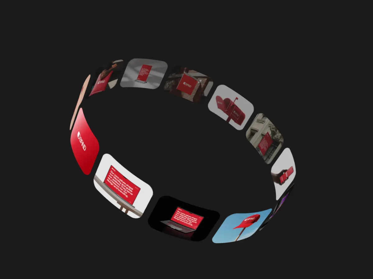 Ring Stream template: a tilted 3D ring of curved cards