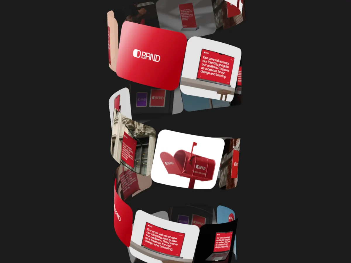 Spiral template: a 3D helix of cards winding through the frame